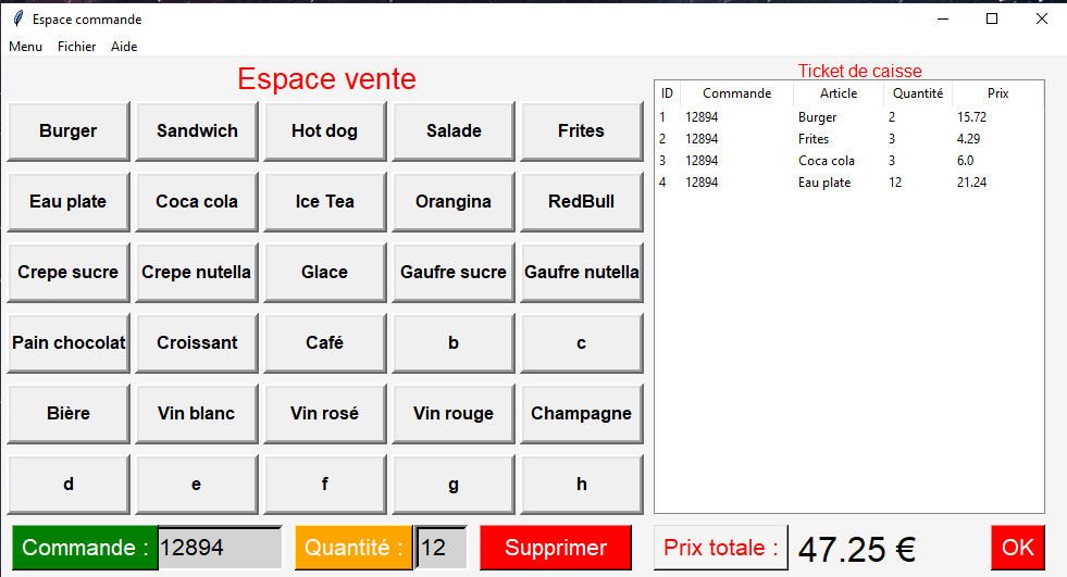 Gestionnaire de vente vente